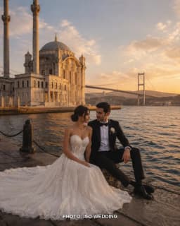 Wedding portrait by the Bosphorus Bridge at Ortaköy