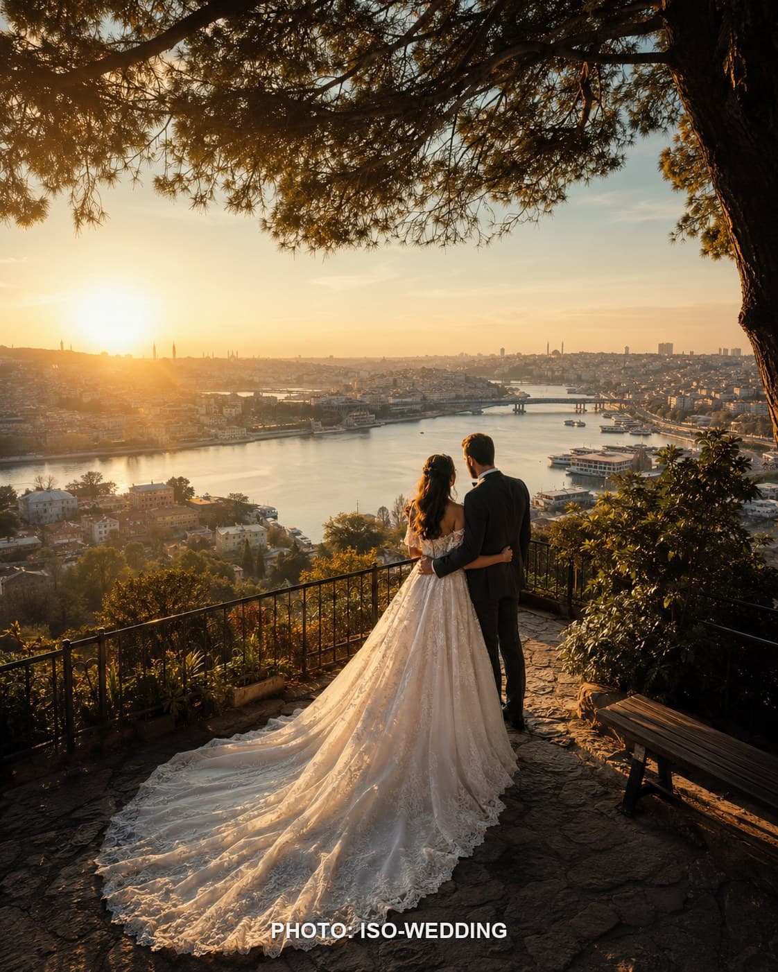 Panoramic view of the Golden Horn from Pierre Loti Hill at sunset