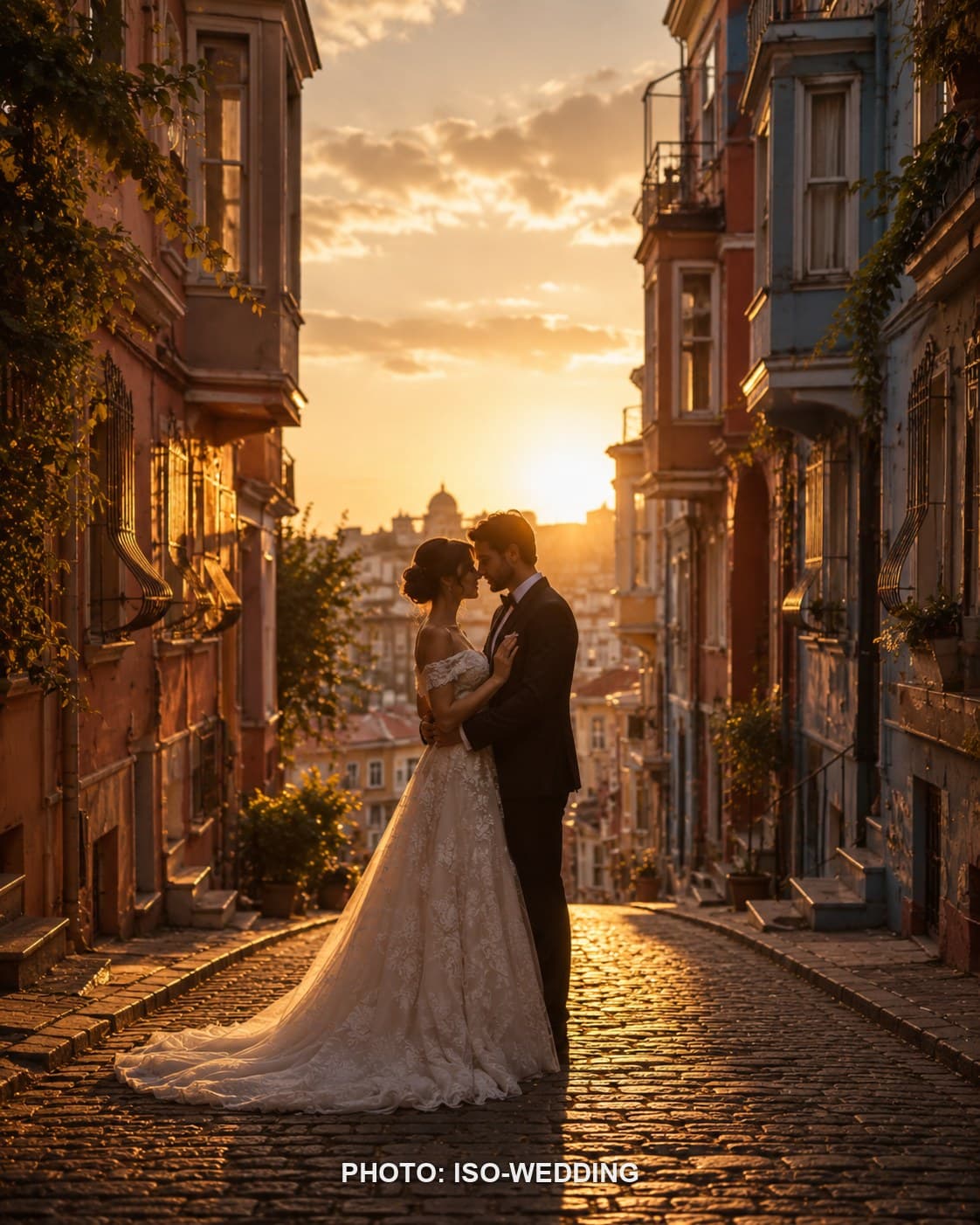 Balat'ta dar bir sokakta renkli tarihi evler