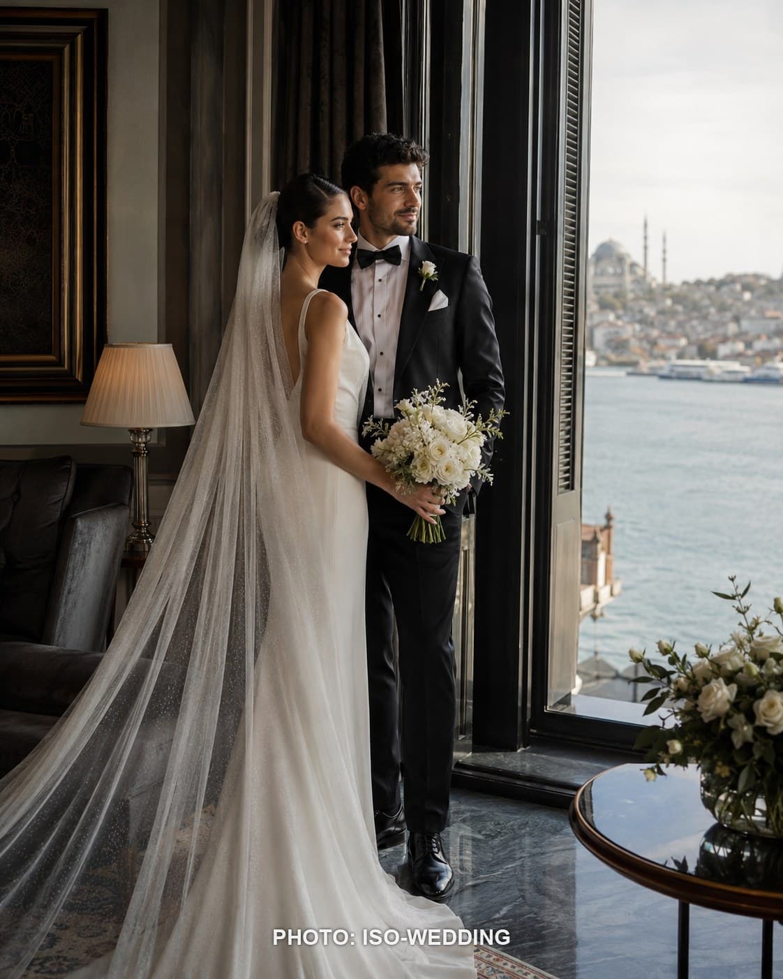 Gece İstanbul silüetine bakan özel çatı katı terası